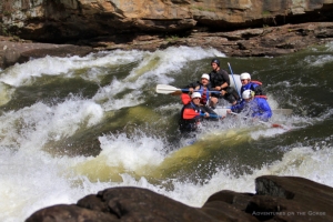 Rafters pull into a Gauley River rapid, Gauley River National Recreation Area, Adventures on the Gorge