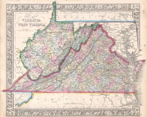 Historic map showing West Virginia 1864