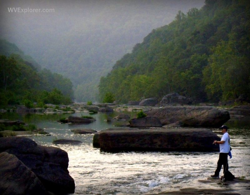 Angler on New River near Chimney Corner, WV, Fayette County, New River Gorge Region