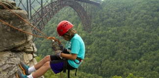 Young climber at New River Gorge, New River Gorge National Park and Preserve, Adventures on the Gorge