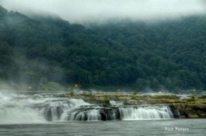 Fog at Kanawha Falls near Gauley Bridge, WV, Fayette County, New River Gorge Region