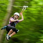 Guest on zip line at River Riders, Harpers Ferry, WV