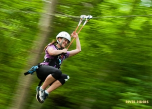 Guest on zip line at River Riders, Recreation, Harpers Ferry, WV