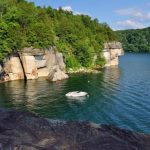 Boat in cove at Summersville Lake, Nicholas County, New River Gorge Region