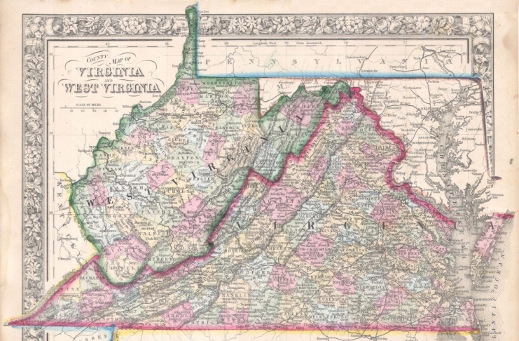 Historic map showing West Virginia 1864