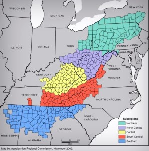 Map of Appalachian Subregions in West Virginia