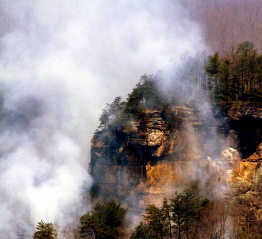 Smoke wreaths Idol Point, New River Gorge, New River Gorge National Park and Preserve