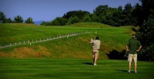Golfers tee off on the 18 hole course at Pipestem Resort State Park. (Photo courtesy W.Va. Dept. of Commerce)