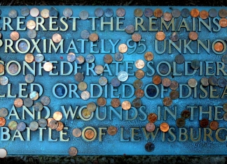 Pennies on Rebel Grave, Lewisburg, West Virginia, Greenbrier County, Greenbrier Valley Region