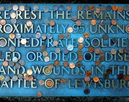 Pennies on Rebel Grave, Lewisburg, West Virginia, Greenbrier County, Greenbrier Valley Region