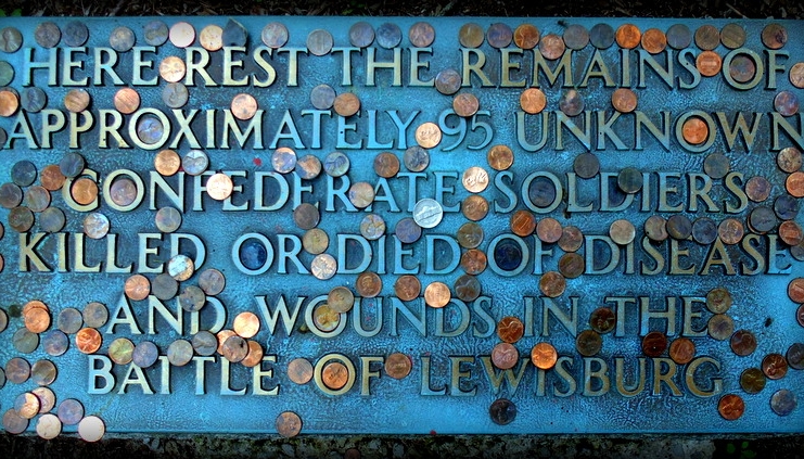 Pennies on Rebel Grave, Lewisburg, West Virginia, Greenbrier County, Greenbrier Valley Region
