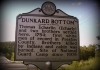 A historic marker along the Cheat River recalls the settlement of Dunkards in the mid-1700s.