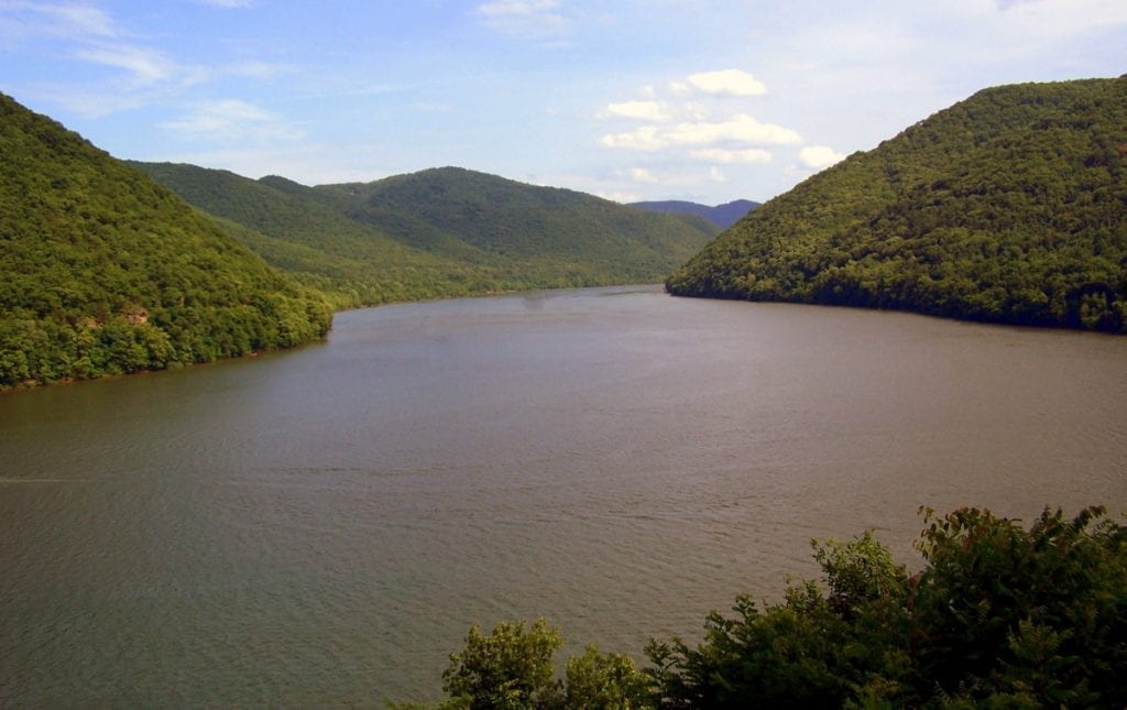 Bluestone Lake on New River extends into the mountains near the Virginia border.