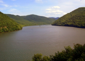 Bluestone Lake on New River extends into the mountains near the Virginia border.