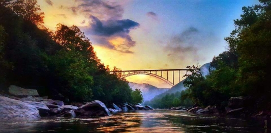 The sun sets beyond the New River Gorge Bridge in southern West Virginia. (Photo courtesy Wendy Parks Scott)