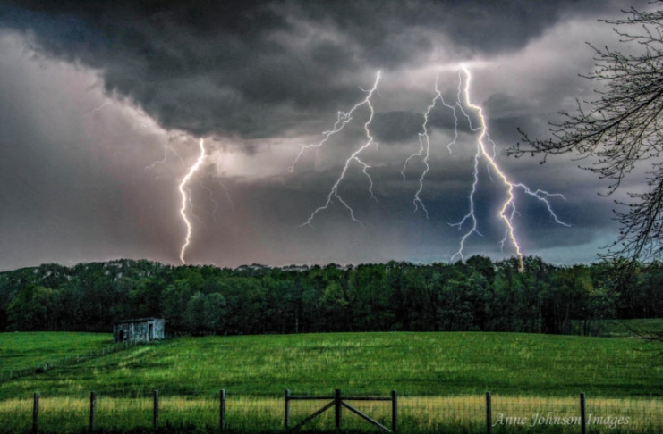 Lightning strikes beyond a pasture in central West Virginia. Photo courtesy Anne Johnson.