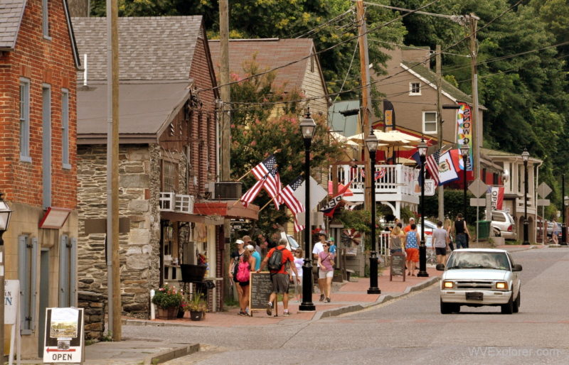 Tourists walk Potomac Street in Harpers Ferry. West Virginia