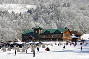 Skiers cavort at Canaan Valley Resort in West Virginia