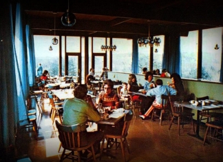 Visitors dine at North Bend State Park circa 1965