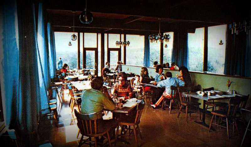 Visitors dine at North Bend State Park circa 1965