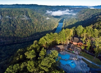 Dawn breaks on the New River Gorge at the resort at Adventures on the Gorge.