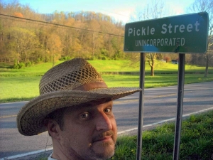 Editor David Sibray at Pickle Street sign