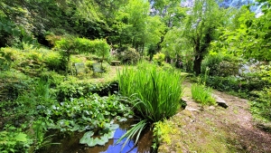 Ponds highlight the rock gardens at the Garvey House B&B.