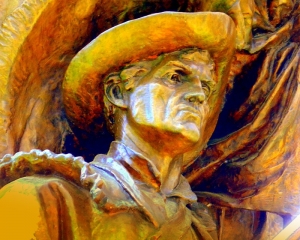 A statue of the Mountaineer stands at the West Virginia Capitol.