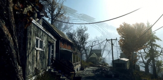 A screenshot from the new game Fallout 76 appears to show a ruined New River Gorge in the background.