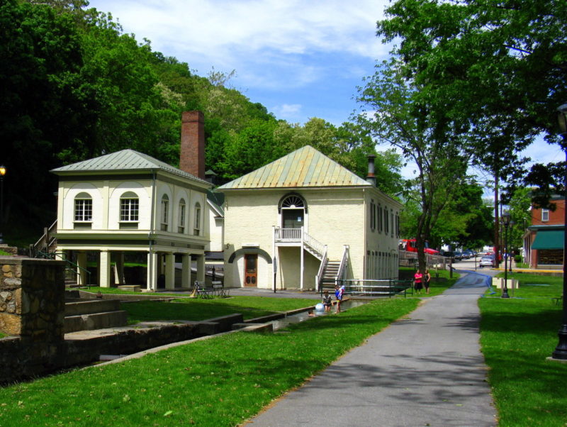 Waders soak in a pools a Berkeley Springs State Park in Bath, West Virginia.