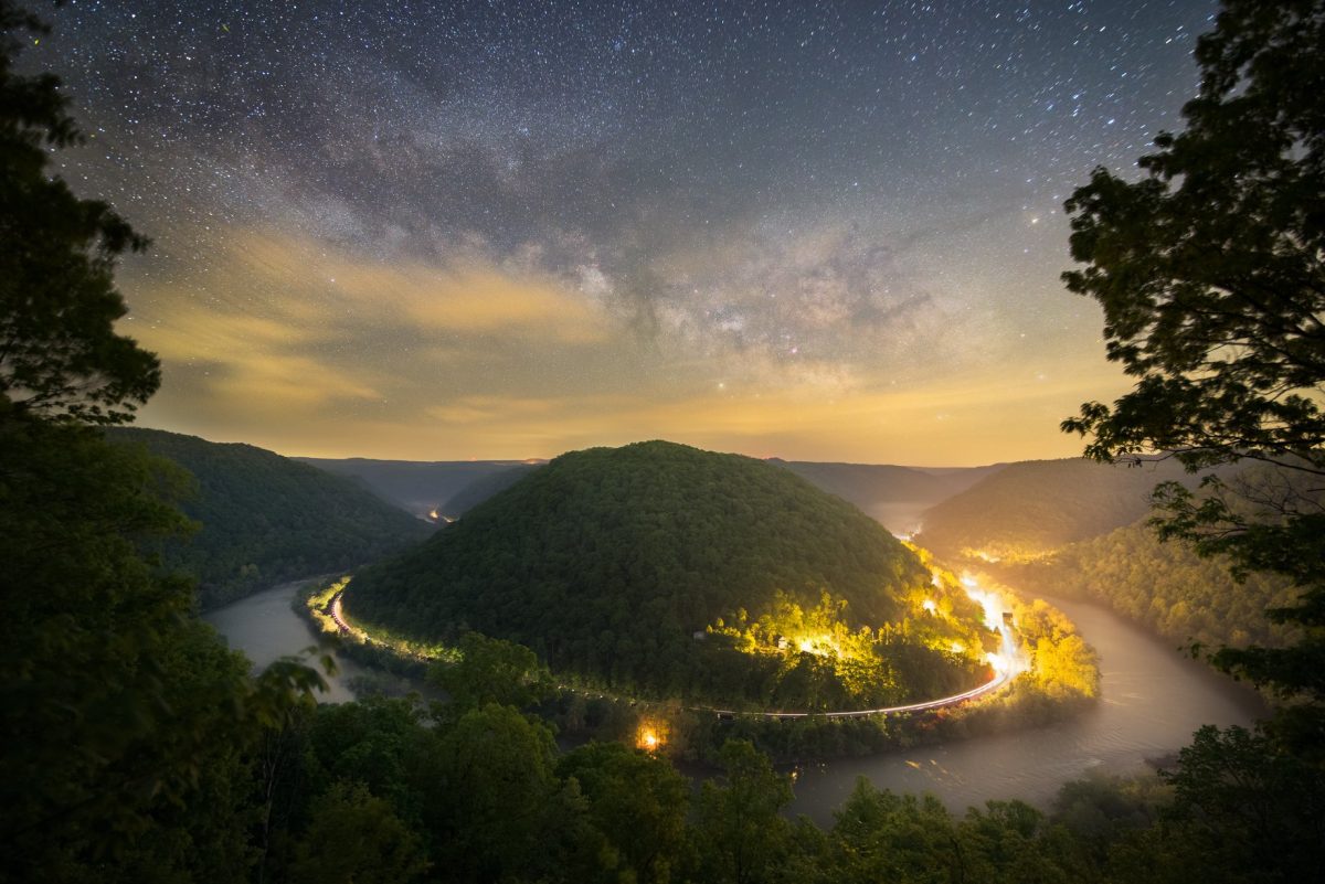The full arch of the Milky Way stretches across the horizon on a clear night atop Spruce Knob, the highest point in West Virginia.