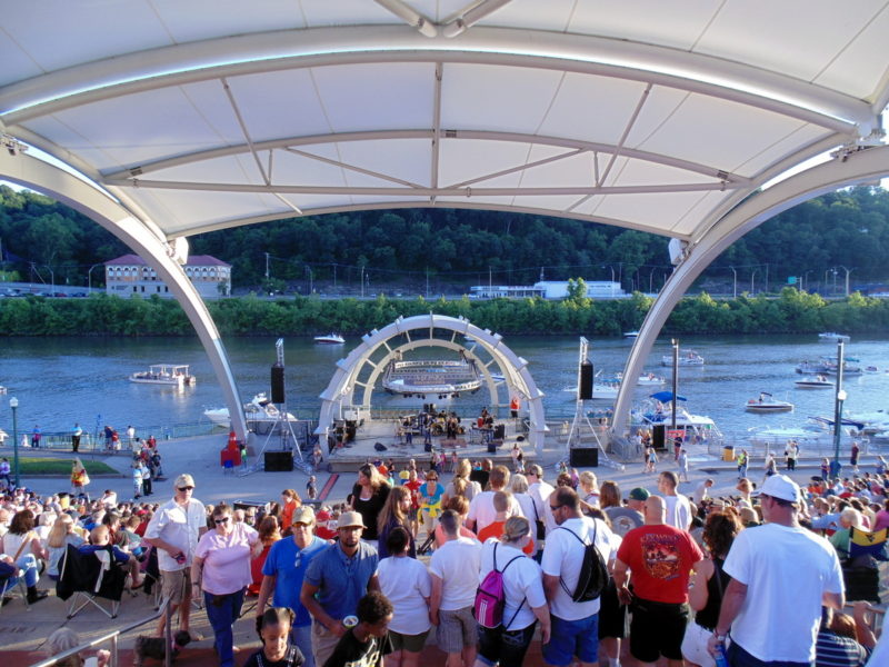 Spectators gather at Haddad Riverfront Amphitheater in Charleston, West Virginia.