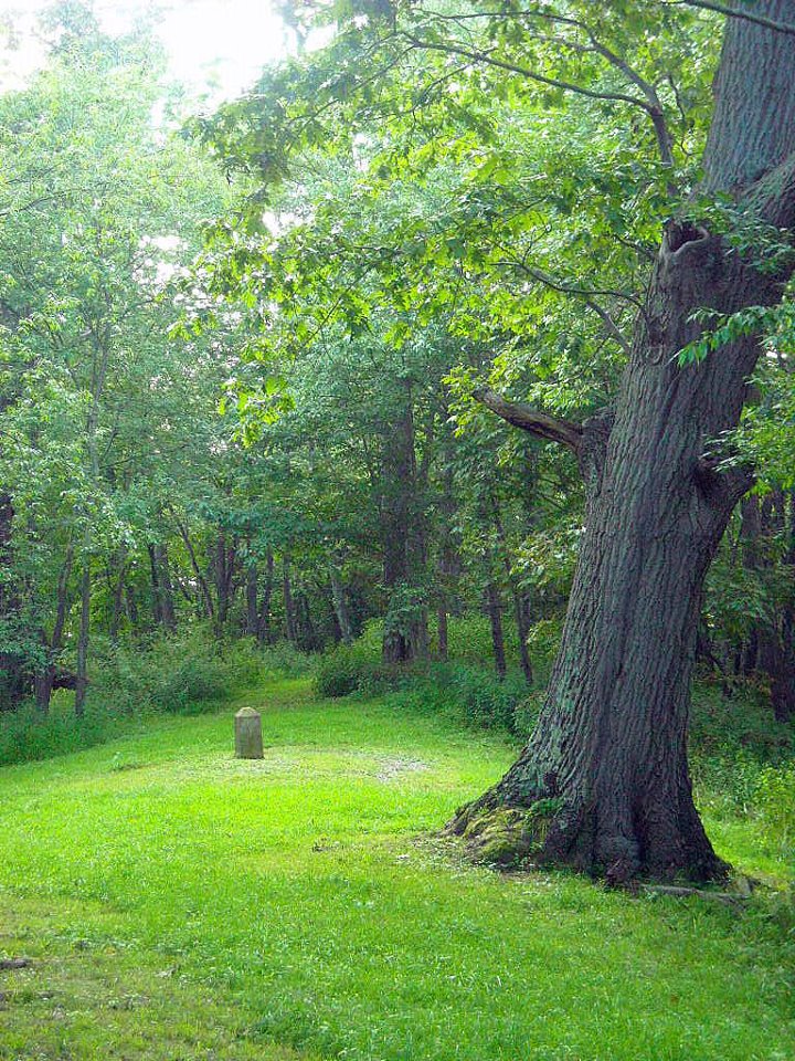 An old oak shades a Mason-Dixon Line monument on Brown's Hill near Blacksville, West Virginia (WV).
