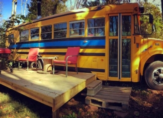 Cozy School Bus Conversion at Shepherdstown, West Virginia.