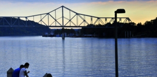 The Silver Memorial Bridge spans the Ohio River at Point Pleasant, West Virginia, Mason County.