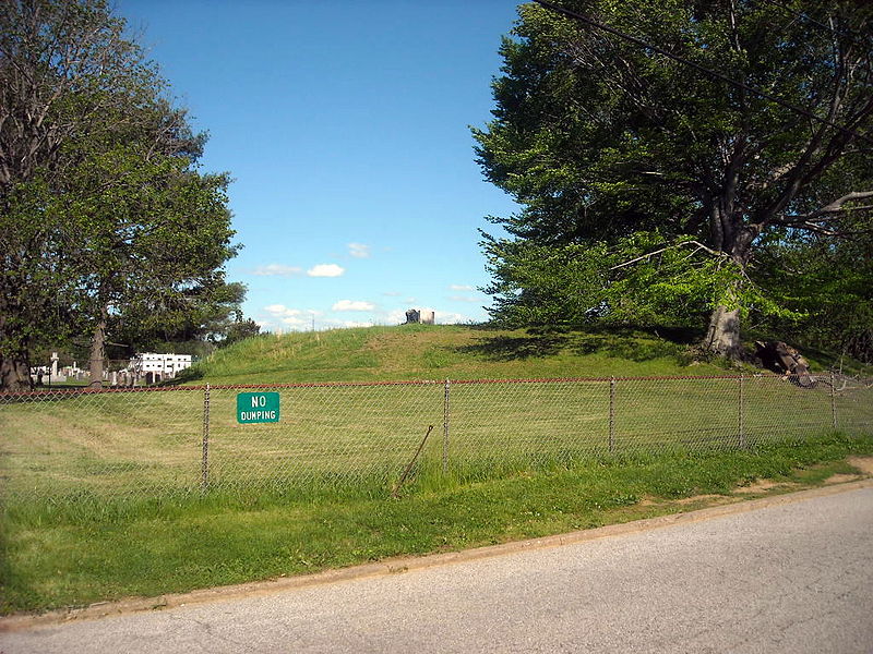 The Sunset Mound rises along the boundary of Sunset Cemetery in South Charleston.