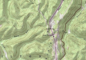 Portion of USGS map showing Young's Monument,and present site marked with X.