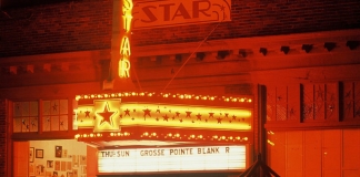 The marquee over the Star Theater in Berkeley Springs, West Virginia, glows in the Potomac night.