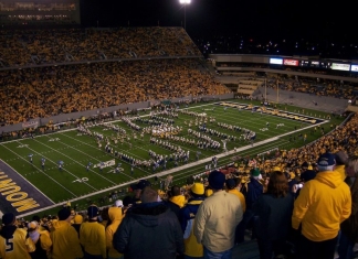 WVU fans take in a game at Mountaineer Field in Morgantown, West Virginia.