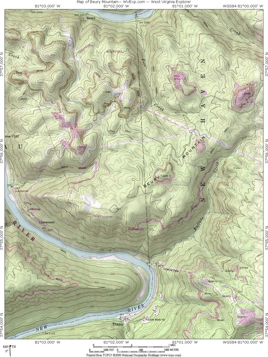 Map showing Beury Mountain - West Virginia Explorer