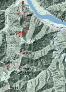 The locations of stone windrows on Armstrong Mountain have been mapped by Glenn A.