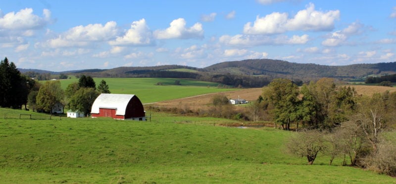 Pastures range across northern Preston County near Cranesville, West Virginia.