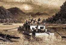 Frontier boatman ply the Ohio River in western West Virginia.