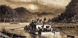 Frontier boatman ply the Ohio River in western West Virginia.