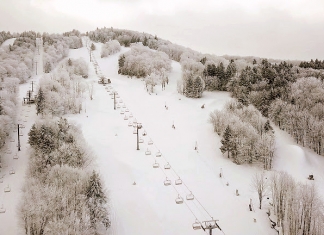 Snow has fallen on the ski slopes at Canaan Valley Resort in the Alleghenies in northern West Virginia.