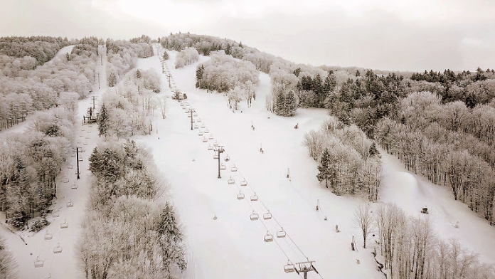 Ski slope at Canaan Valley Snow has fallen on the ski slopes at Canaan Valley Resort in the Alleghenies in northern West Virginia.