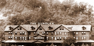 A wagon road climbs the mountain behind the Dunglen Hotel, deep in the New River Gorge.