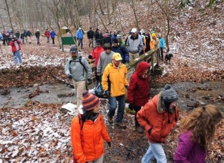 More than 100 hikers showed up for a First Day Hike at Kanawha State Forest. Photo by Kenny Kemp for the West Virginia Gazette provided by the W.Va. Dept. of Commerce.