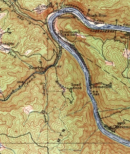 A 1913 USGS map shows the town of Dun Glen as it appears alongside Swell Knob.