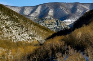 Seneca Rocks rises like a castle amid the snow covered mountains above the North Fork of the South Branch. Photo courtesy Rick Burgess.